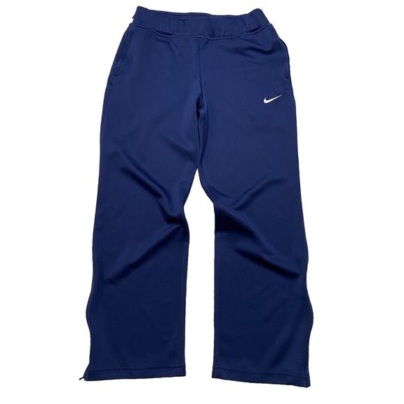 Nike Woven Track Pants Womens Medium Navy Blue Pockets Wide Zip Leg Dri-Fit - Picture 1 of 7